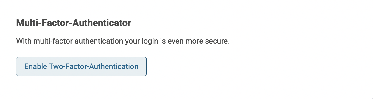 SoSafe Manager profile page with the Multi-Factor-Authenticator section, including the Enable Two-Factor-Authentication button below a brief security description.