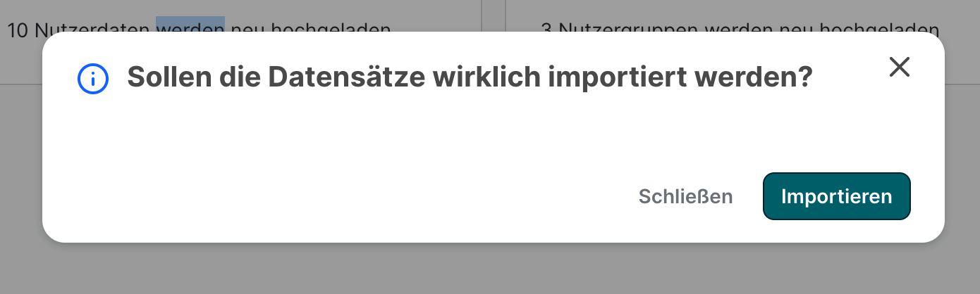 SoSafe Manager, Bestätigungsdialog mit der Frage, ob die Datensätze wirklich importiert werden sollen, mit den Schaltflächen Schließen und Importieren.
